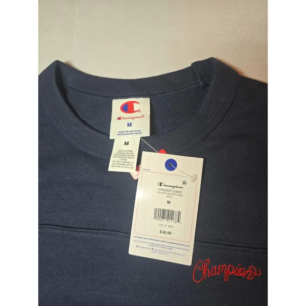 Champion Cropped Crewneck Sweatshirt Embroidered Script Logo - Picture 2 of 4